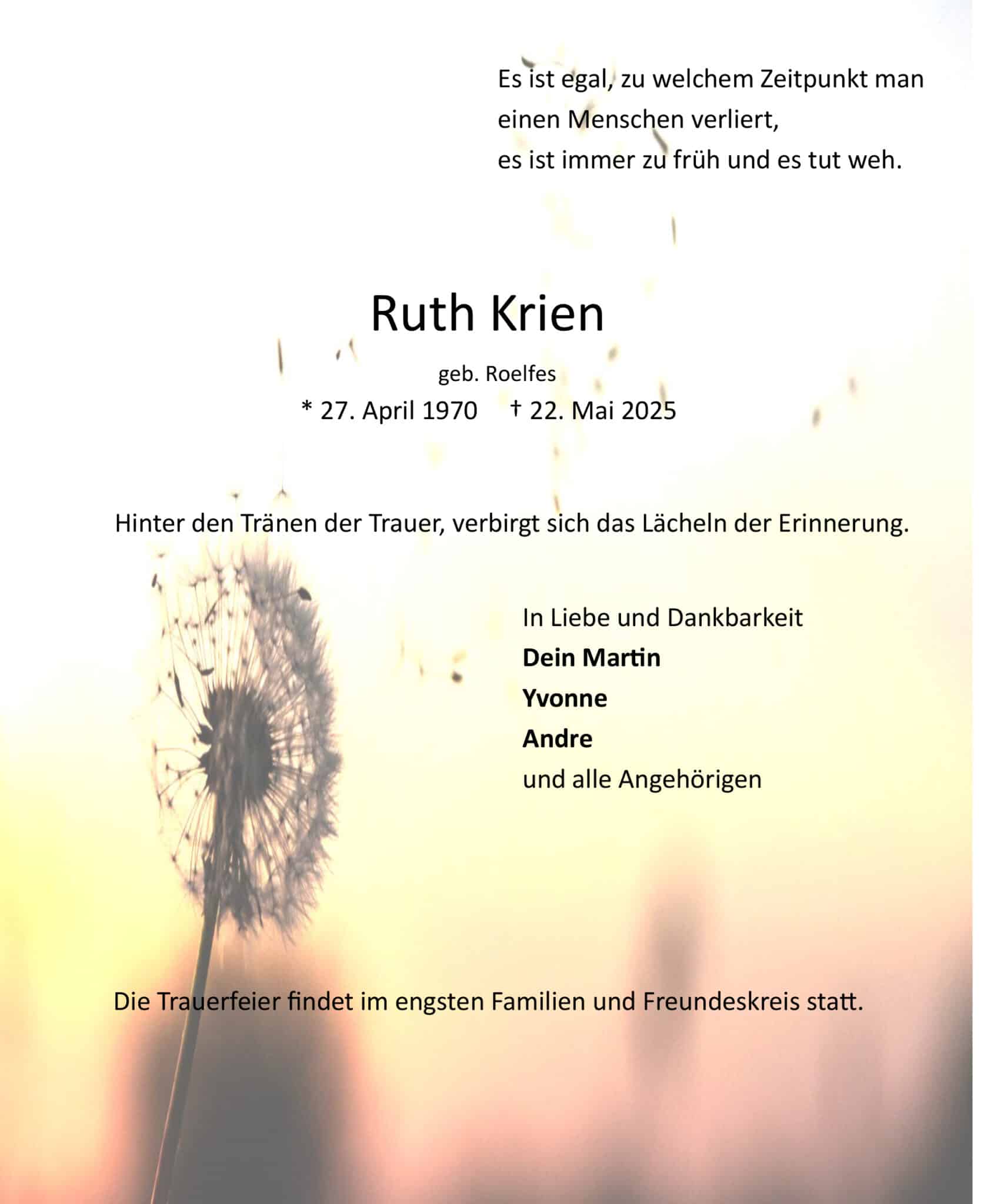 trauerbrief Ruth Krien