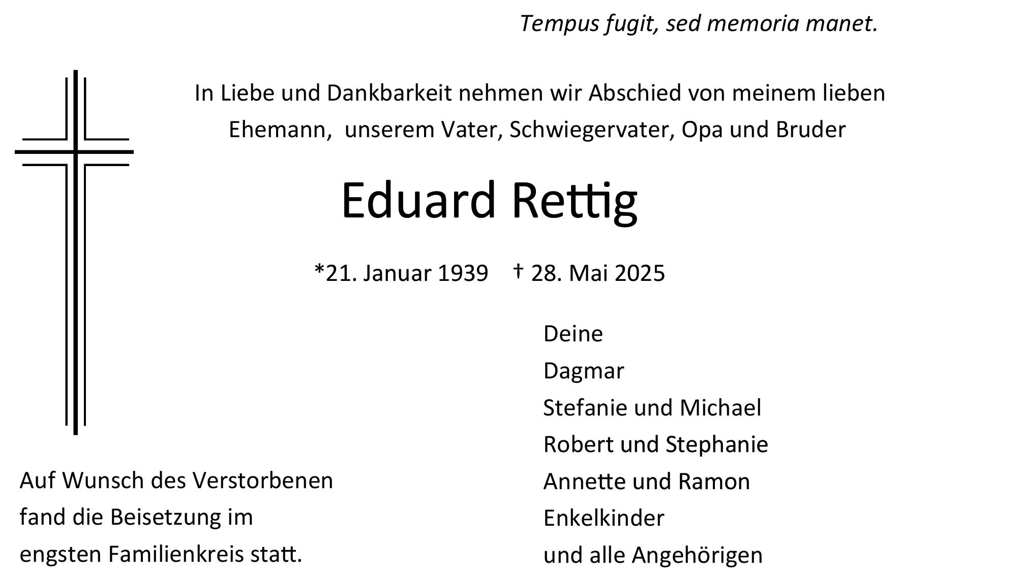 trauerbrief Eduard Rettig