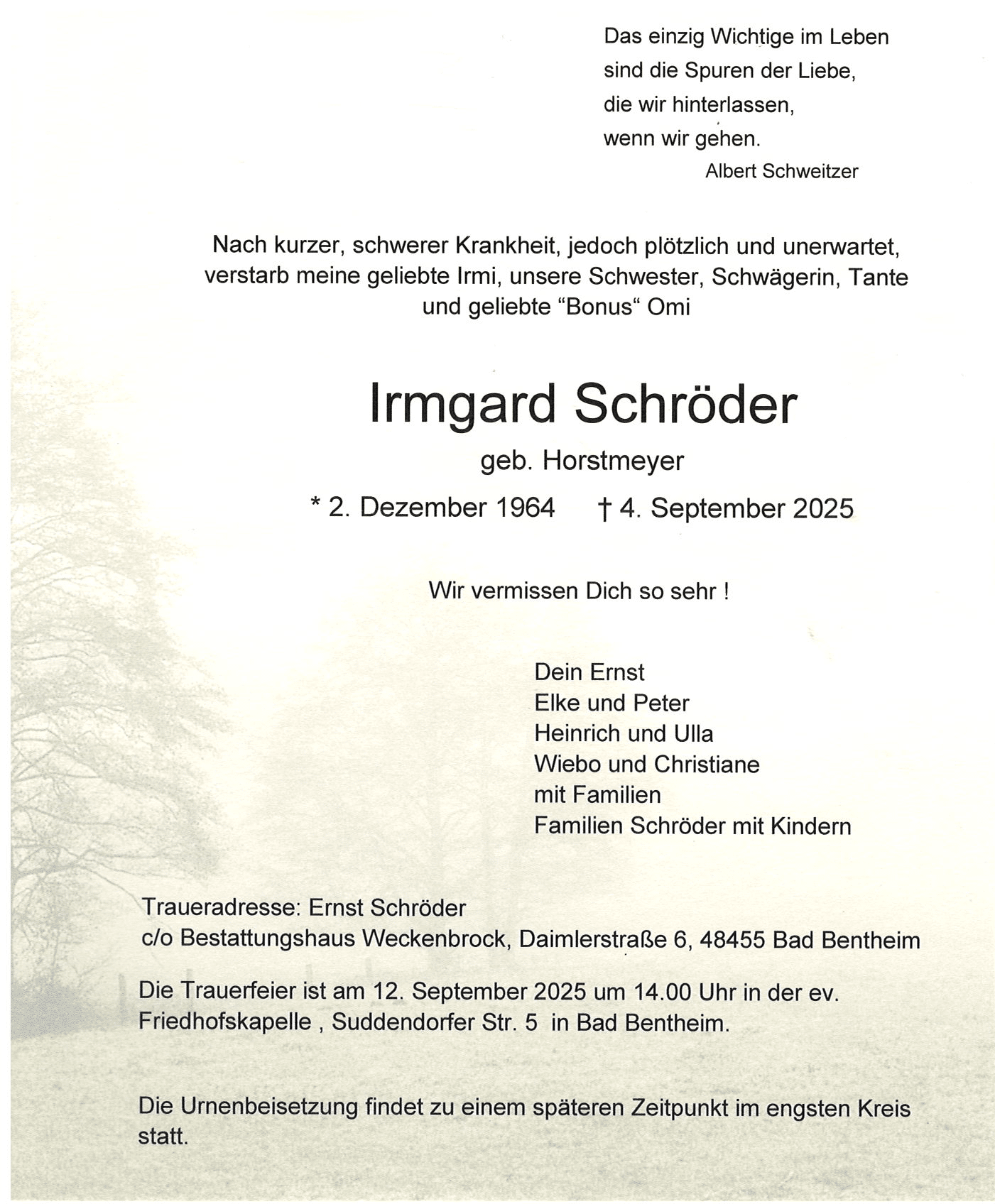trauerbrief Irmgard Schröder